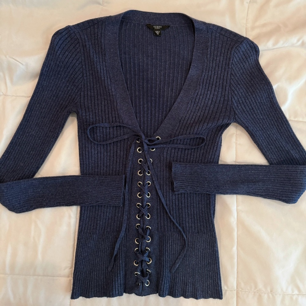Guess Lace-Up Blue Corset Sweater